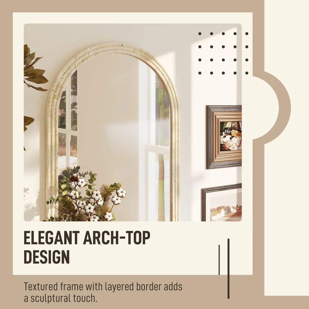 HOMCOM Arched Wall Mirror with Grooved Edge & Hooks, Wall-Mounted Mirror
