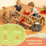 AIYAPLAY 100 Piece Wooden Train Set with Track, Crane & Battery Operated Train – Beechwood Toy, Ages 3+