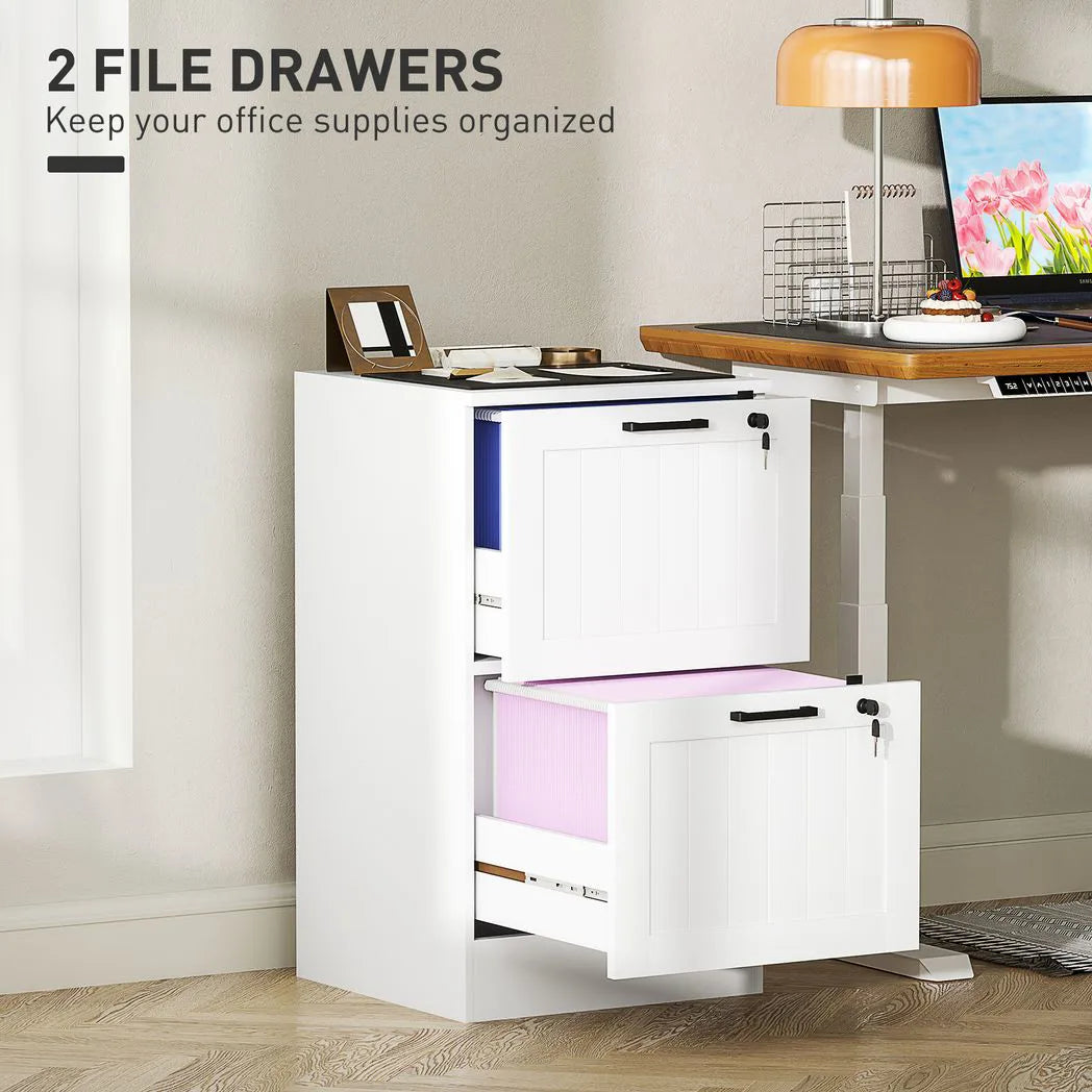 HOMCOM 2 Drawer Filing Cabinet with Lock and Adjustable Hanging Bars for A4 Files – Home Office Storage, White