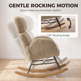 HOMCOM Upholstered Rocking Chair with Adjustable Headrest – Raindrop Velvet, Rubberwood Base, Light Brown