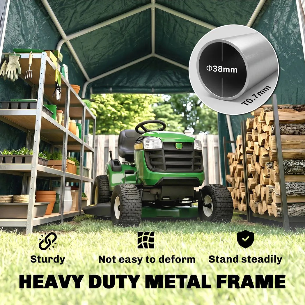 Outsunny 8 x 6.5 ft Portable Garden Storage Shed with Double Roll-up Zipper Door – Waterproof Bike Tent, Green
