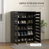 HOMCOM 5-Tier Narrow Shoe Cabinet with Slatted Doors and Adjustable Shelves – Holds 15 Pairs, Black