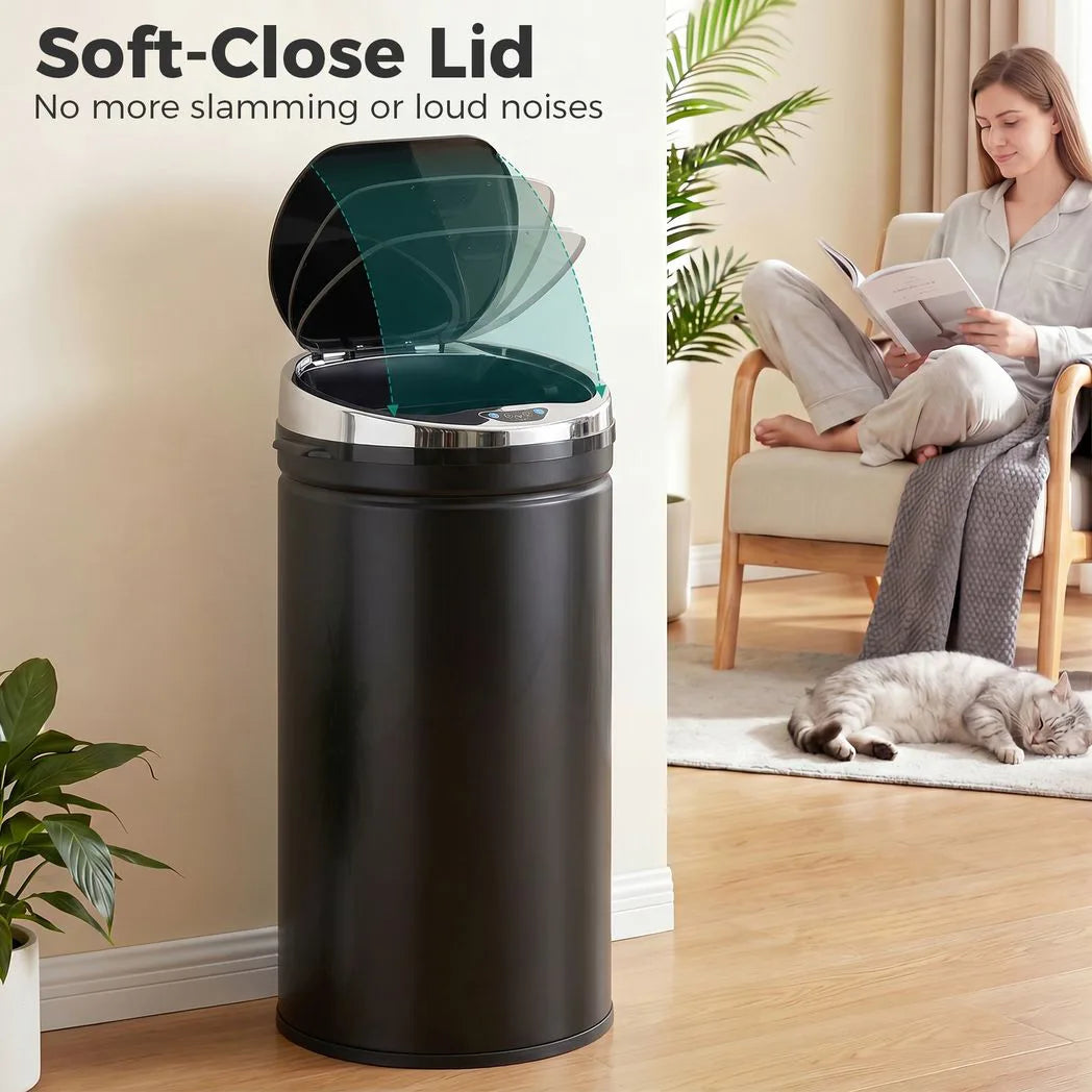 HOMCOM 42L Automatic Motion Sensor Rubbish Bin – Fingerprint-Resistant Stainless Steel Kitchen Bin, Black