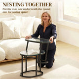 HOMCOM Nest of 2 Coffee Tables with Steel Frame and Tempered Glass Tops – Round and Oblong Side Tables, Black
