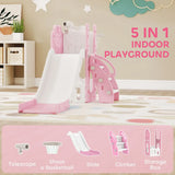 AIYAPLAY 5 in 1 Kids Slide Set with Basketball Hoop, Climbing Frame, Telescope & Storage Box – Toddlers 1-3