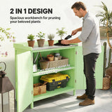 Outsunny Wooden Garden Storage Cabinet with Galvanised Top – 2-in-1 Potting Bench and Tool Shed, Green