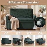 HOMCOM 2 Seater Sofa Bed, 3-in-1 Pull Out Sleeper with Click-Clack Adjustable Backrest, Dark Green
