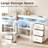 HOMCOM High Gloss Sideboard with RGB LED Lights, Power Outlets, 3 Drawers and Acrylic Doors, White