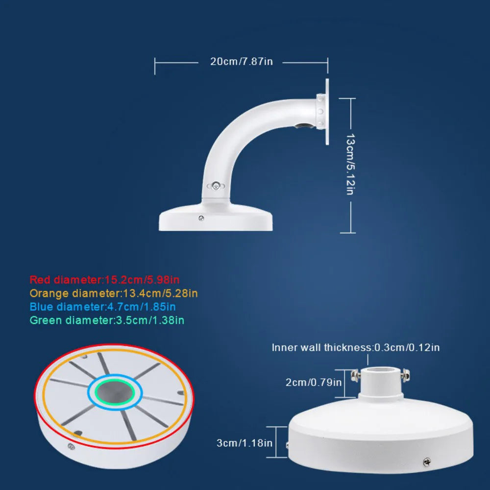 6 Inch Wall Mount Bracket for Dome CCTV & IP Cameras – Universal Alloy Pole Holder with Fixing Kit, White