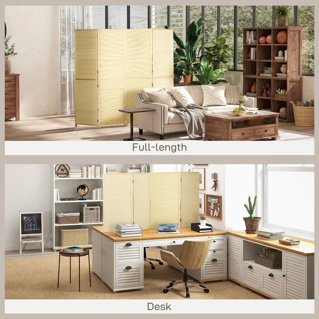 HOMCOM 4-Panel Bamboo Rattan Room Divider – Freestanding Folding Privacy Screen, 180 x 180cm, Natural