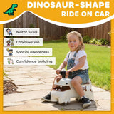 AIYAPLAY Kids Dinosaur Ride On Car with Lights, Sounds and Storage – Foot to Floor Toddler Walker, Cream