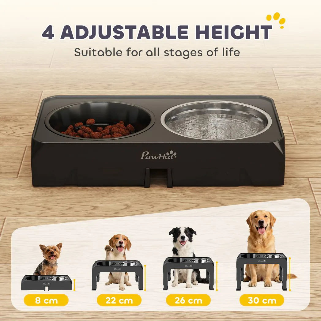 PawHut Raised Dog Bowl with Slow Feeder and 4 Adjustable Heights – Foldable Elevated Feeding Stand
