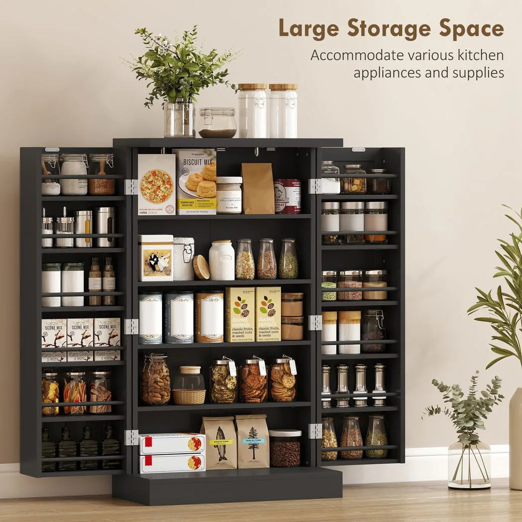 HOMCOM Freestanding Kitchen Pantry Cabinet with Door Racks and Adjustable Shelves, Black