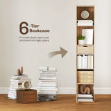 HOMCOM 6-Tier Tall Narrow Bookcase with Drawer, Cupboard and Anti-Tip Kit – Natural Wood Finish