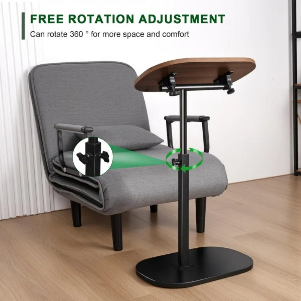 C-Shaped Height-Adjustable Sofa Side Table with Tilting Tabletop – Laptop and Coffee End Table for Living Room