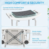 HOMCOM Height Adjustable Shower Chair with Aluminium Frame, Non-Slip Feet and Padded EVA Seat, Grey