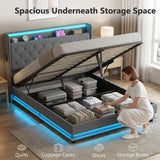 HOMCOM 5ft King Bed Frame with Hydraulic Storage, LED Lights and Charging Station – Ottoman Bed, Grey