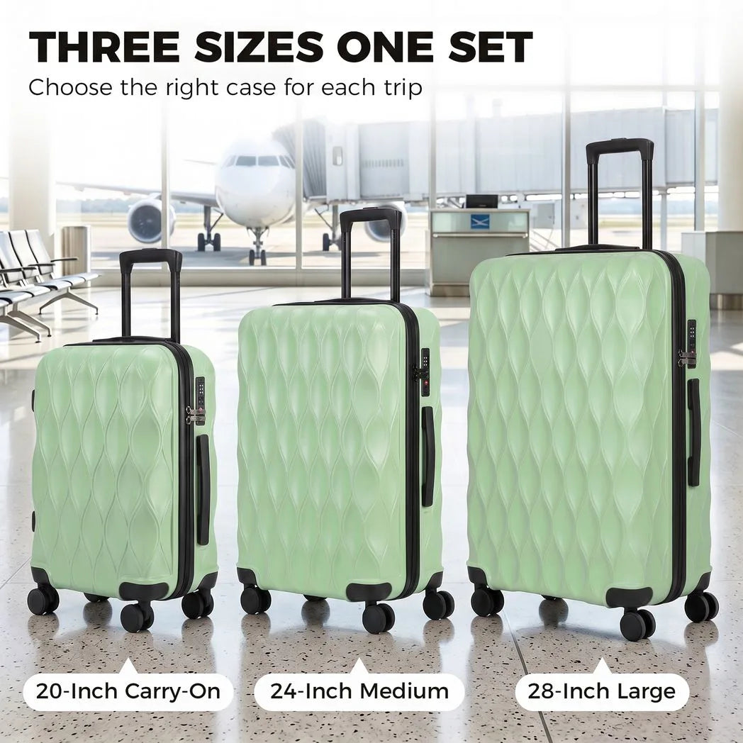 HOMCOM 3-Piece Hard Shell Suitcase Set with TSA Lock & 360° Spinner Wheels – 20/24/28 Inch Cabin & Checked Luggage, Green