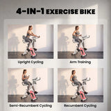 SPORTNOW 4-in-1 Folding Exercise Bike with Resistance Bands, 8-Level Magnetic Resistance & Bluetooth – Home Cardio, Pink