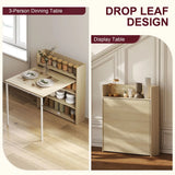 HOMCOM Folding Kitchen Table with Drop-Leaf and 3 Shelves – Space-Saving Dining Table, Oak Effect