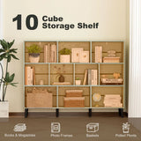HOMCOM 10-Cube Bookcase with Solid Pine Legs & Anti-Tip Kit – 140 cm Nordic Bookshelf, Light Green