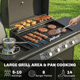 Outsunny 4 Burner Gas BBQ Grill with Storage Cabinet, 15.2 kW, Side Table & Warming Rack – Propane Barbecue Trolley on Wheels