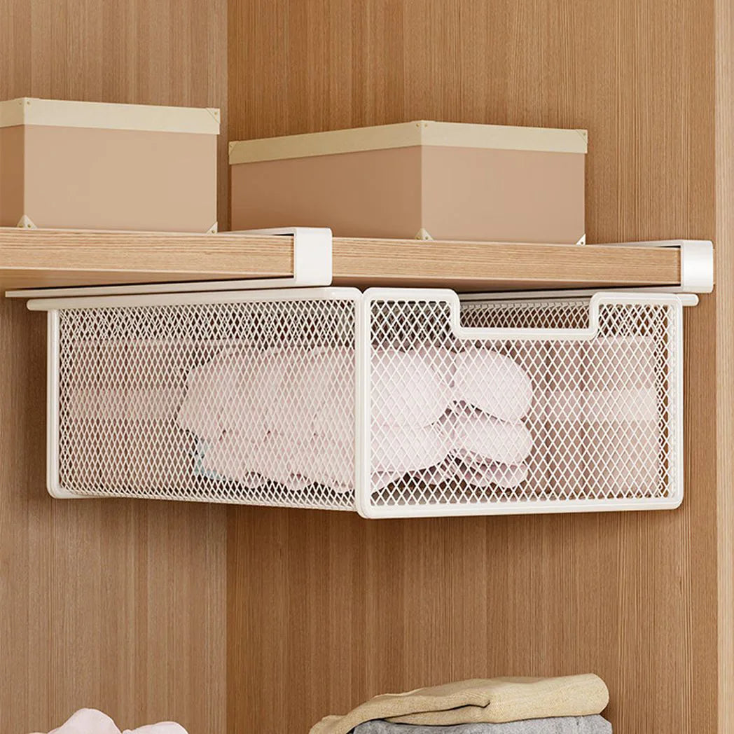 Pull-Out Wardrobe Storage Basket, Hanging Mesh Organiser for Underwear & Socks, White