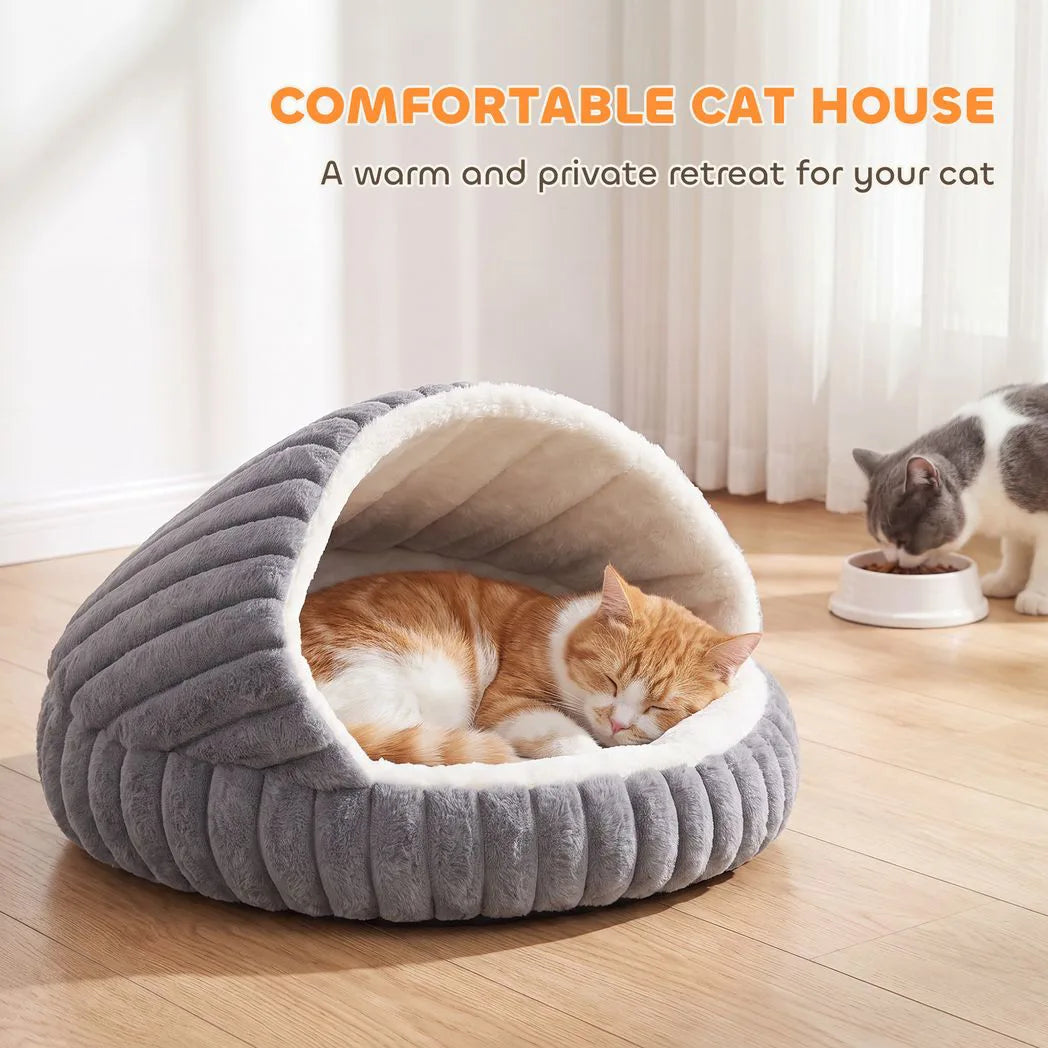 PawHut Cat Bed Cave with Non-Slip Base & Washable Cushion – Warm Plush Semi-Enclosed House for Indoor Kittens