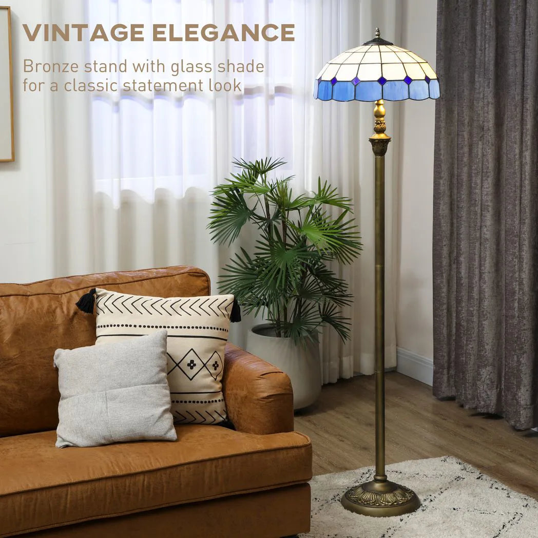 HOMCOM Tiffany-Style Floor Lamp with Handcrafted Stained Glass Shade