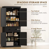 HOMCOM Kitchen Storage Cabinet with Drawer and Adjustable Shelves – Traditional Beadboard Cupboard, Black