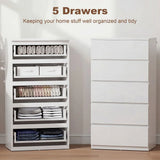 HOMCOM 5-Drawer Chest of Drawers with Handle-Free High Gloss Fronts & Soft-Close – Modern Bedroom Storage Unit