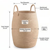 65L Foldable Laundry Basket with Handles – Fabric Washing Hamper & Storage Bin, Modern Minimalist, Beige