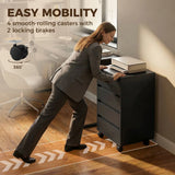 HOMCOM Four-Drawer Office Filing Cabinet with Wheels and Anti-Tipping Straps – Under Desk Storage, Black