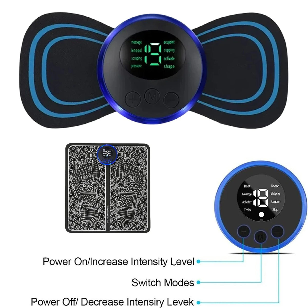 USB Electric Foot Massage Pad and Neck Massager Set with 8 Modes, 19 Levels – Portable Massager, Black