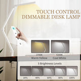 HOMCOM LED Desk Lamp with Clamp & Swing Arm, 2 Colour Modes, 5 Brightness Levels – Study Task Light, White