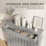 HOMCOM Rustic-Look Radiator Cover with Top Drawer, 93 x 88.5cm – Slimline Heater Guard, Grey