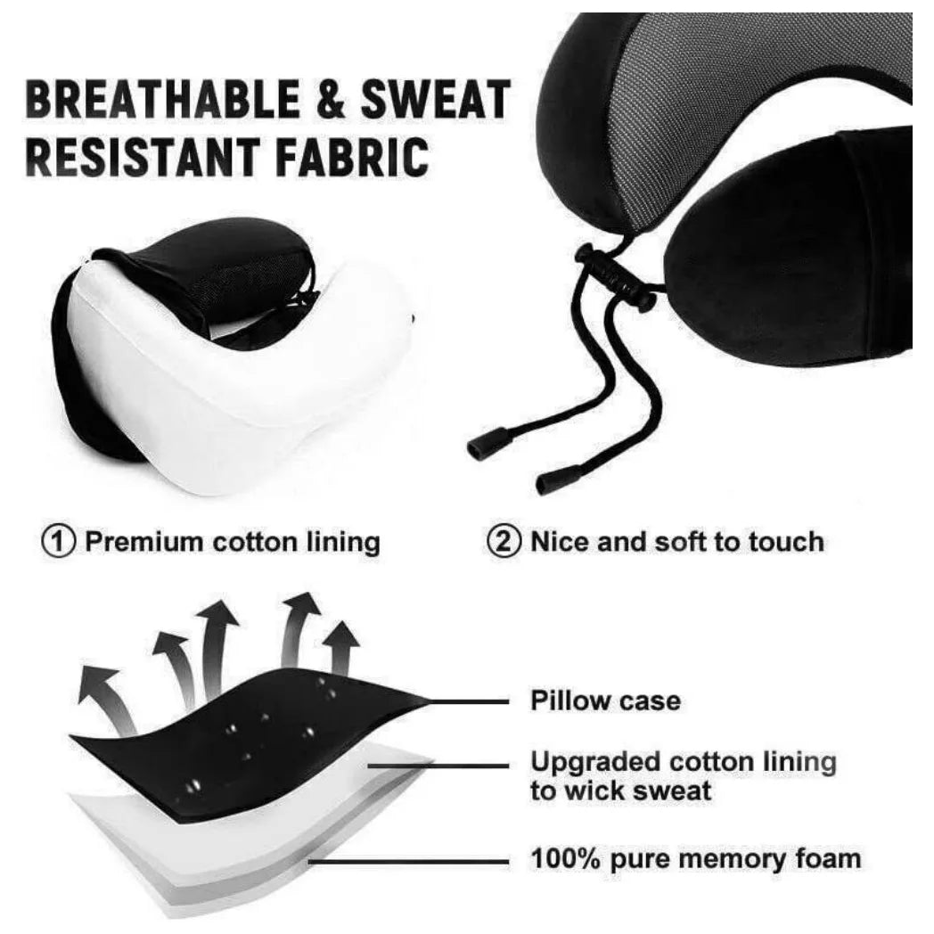 Memory Foam U-Shaped Travel Neck Pillow with Sleep Mask, Earplugs and Storage Bag