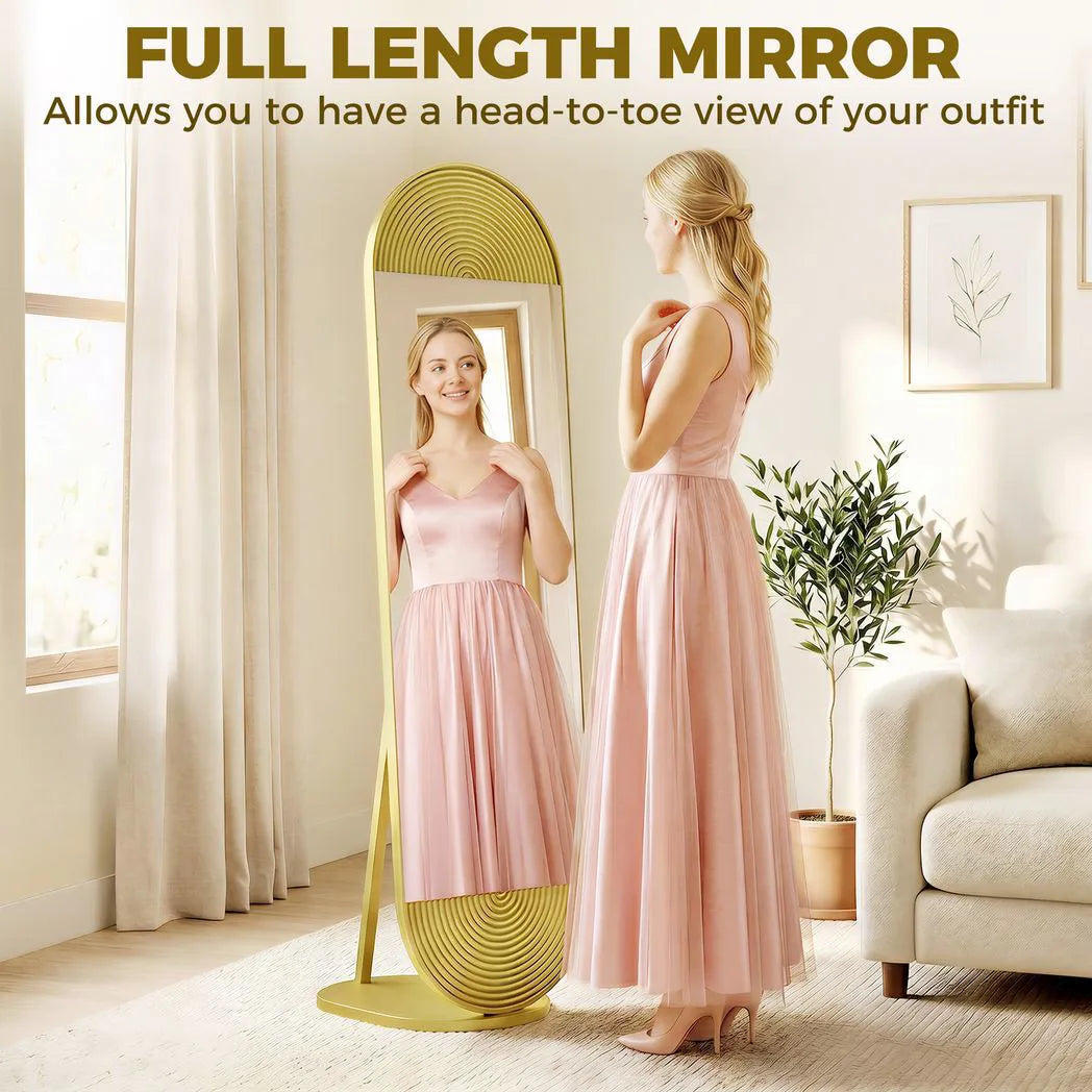 HOMCOM 50 x 161 cm Wavy Full Length Mirror, Free Standing Mirror with Metal Frame and Solid Base