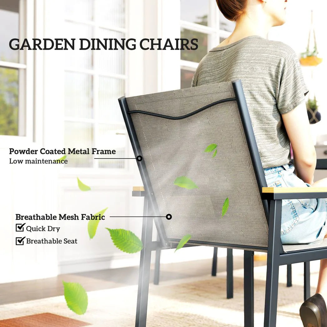 Outsunny 5 Piece Garden Dining Set with Tempered Glass Table and 4 Armchairs, Khaki