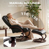 HOMCOM Swivel Recliner Chair with Footstool – PU Leather Armchair with Adjustable Back and Wood Frame, Black