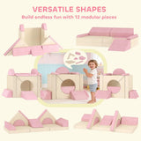 AIYAPLAY 12-Piece Foam Modular Soft Play Set with Slide – Kids Convertible Play Sofa for Playroom, Pink