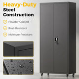 HOMCOM Lockable Metal Storage Cabinet with Removable Wheels and 4 Adjustable Shelves – 180 cm Steel Tool Cabinet