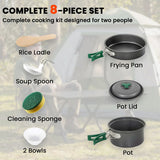 Outsunny 8-Piece Ultralight Camping Cookware Set with Anti-Scald Handles – Stackable Aluminium Kit for Two, Grey