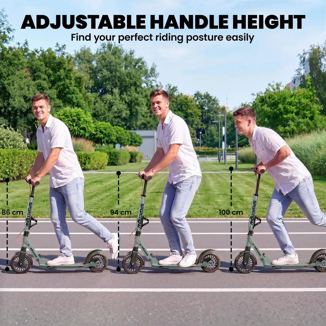 SPORTNOW Foldable Adult Kick Scooter with Adjustable Handlebar & 200mm Big Wheels – One-Click Folding, Silver