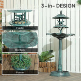 Outsunny 3-in-1 Garden Bird Bath, Freestanding Birdbath with Large Water Basin, Underneath Flower Planter