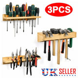 Wall-Mounted Pine Wood Tool Rack, Set of 3 – Workshop Screwdriver, Pliers and Hammer Organiser