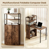 HOMCOM Folding Shelf and Work Table with 4-Tier Shelving and Steel Frame – Space-Saving Home Office Desk