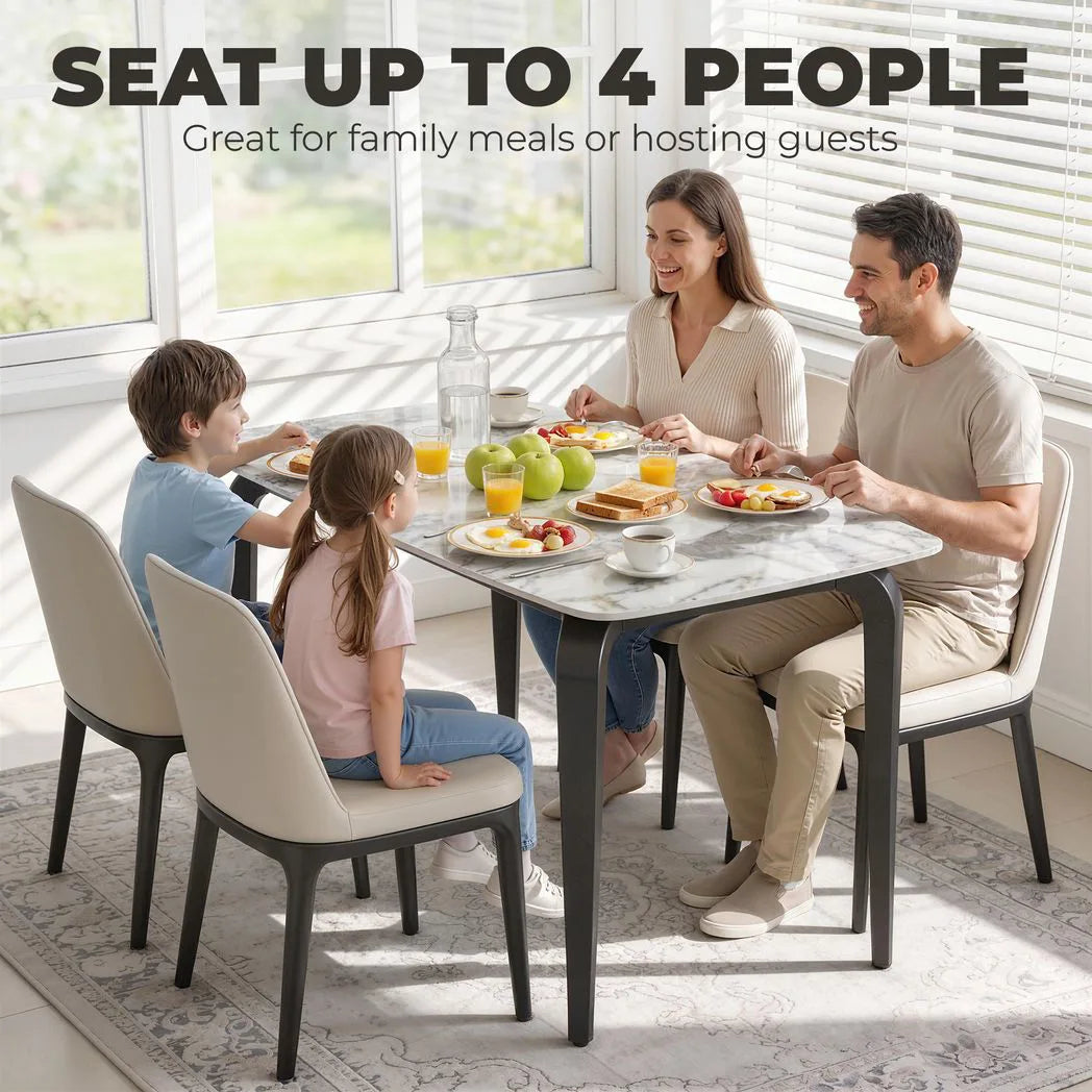 HOMCOM Dining Table for 4 with Sintered Stone Top and Metal Legs – Modern Kitchen Table, White
