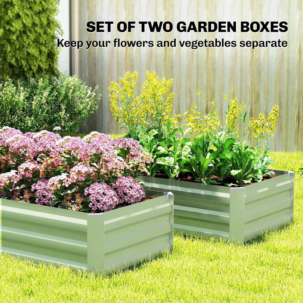 Outsunny Set of Two 100 x 60cm Steel Planter Boxes – Light Green