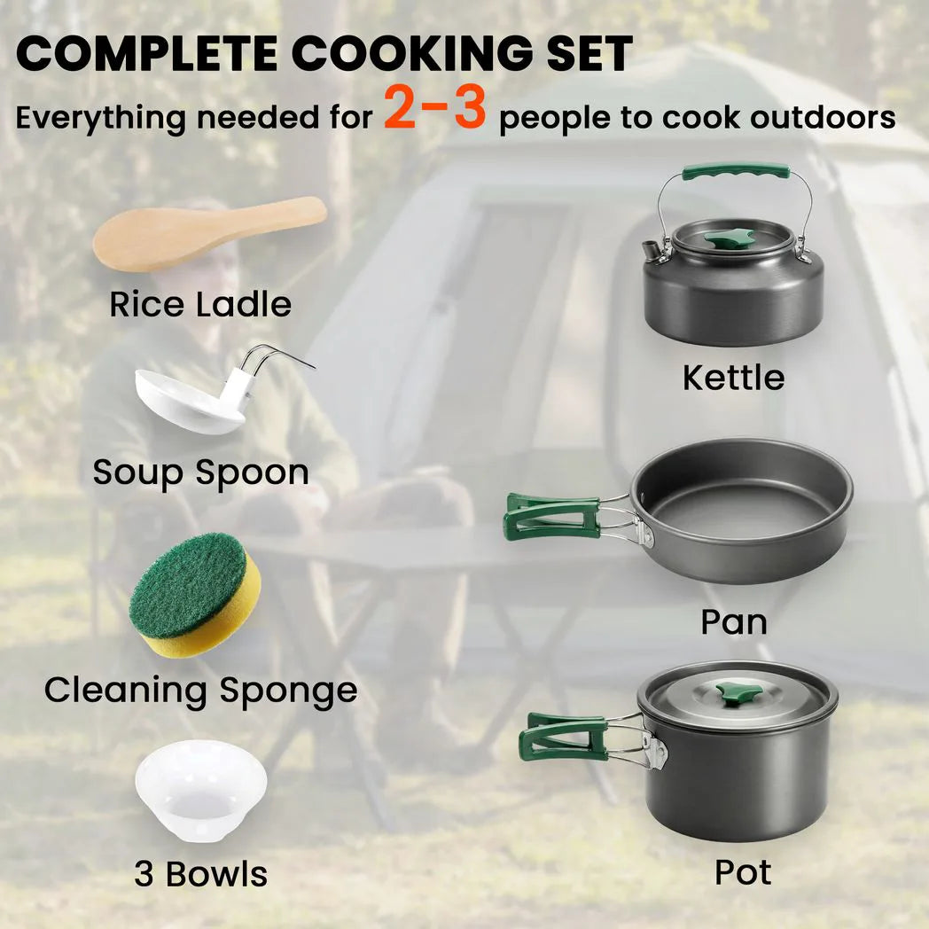 Outsunny Camping Cookware Set for 2–3 People with Pot, Pan & Kettle – Ultralight Aluminium Cooking Kit, Grey